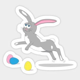 Hoppy Easter Bunny - Gray Rabbit with Decorated Eggs Sticker